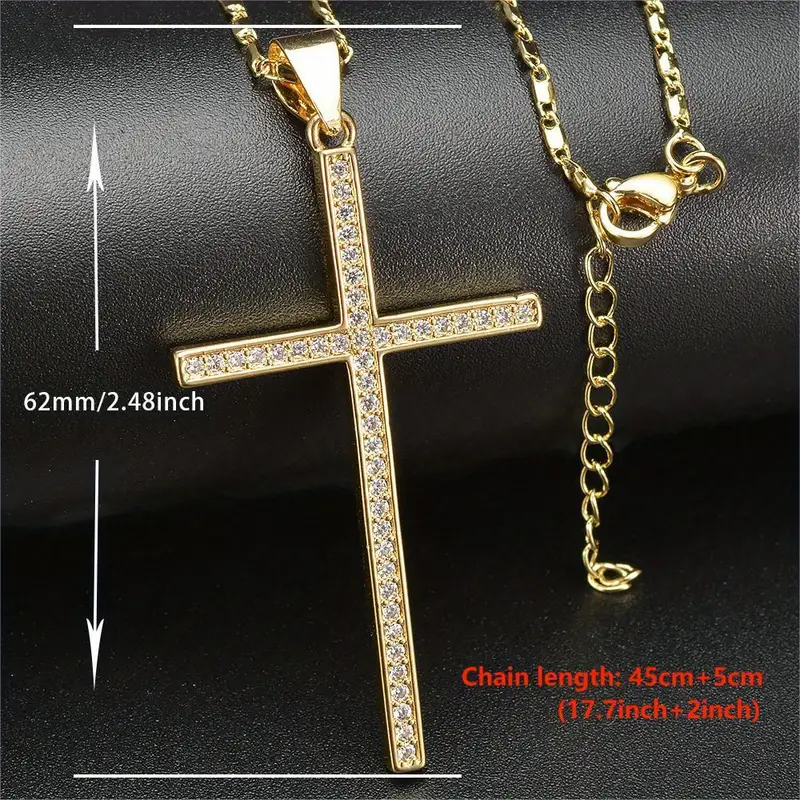 Hip Hop Cross Necklace Men, Copper Zirconia Golded Plated Pendant Necklace  For Men - Temu