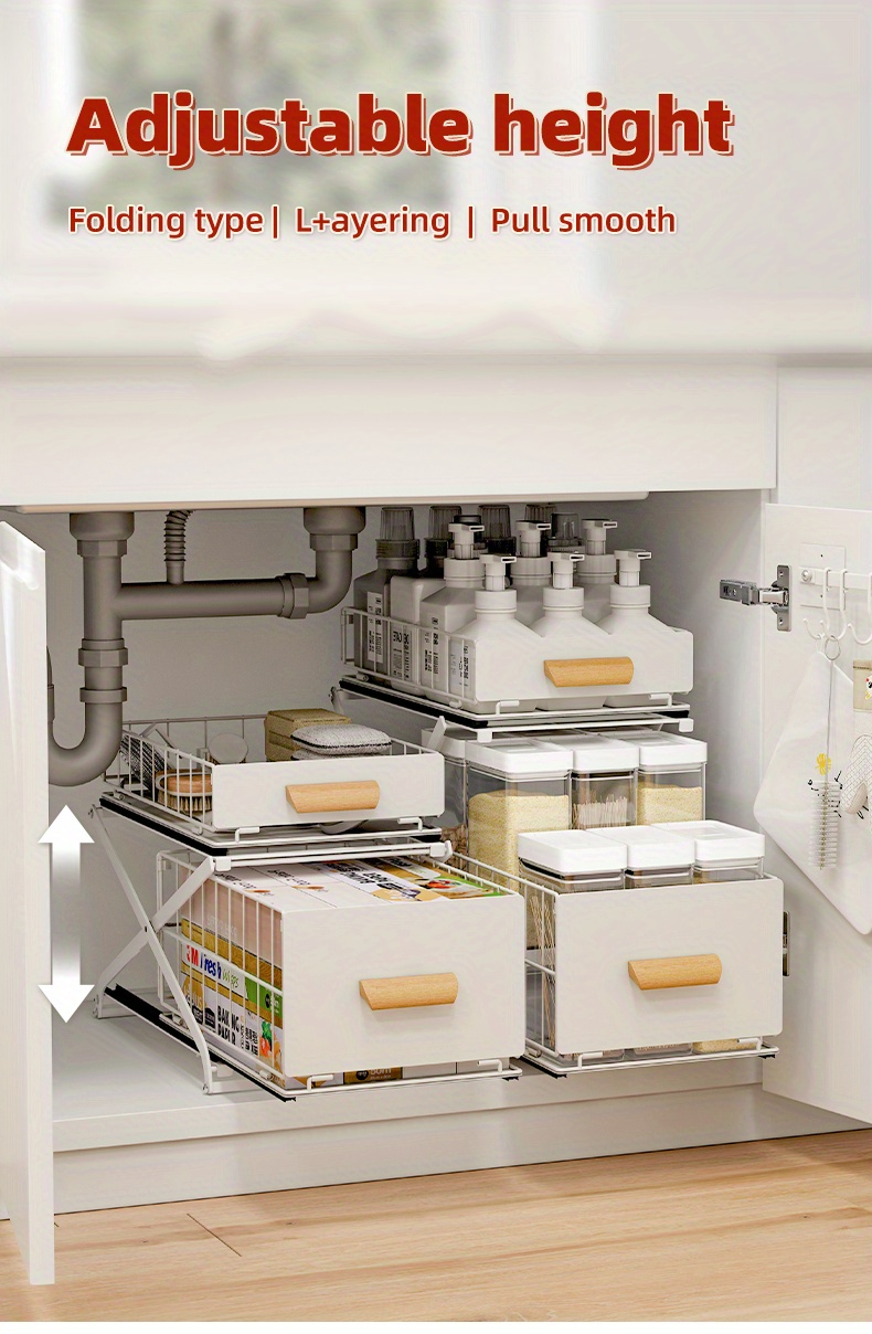 1pc Pull-Out Type Under Sink Organizer, 2-Tier Multi-Purpose For