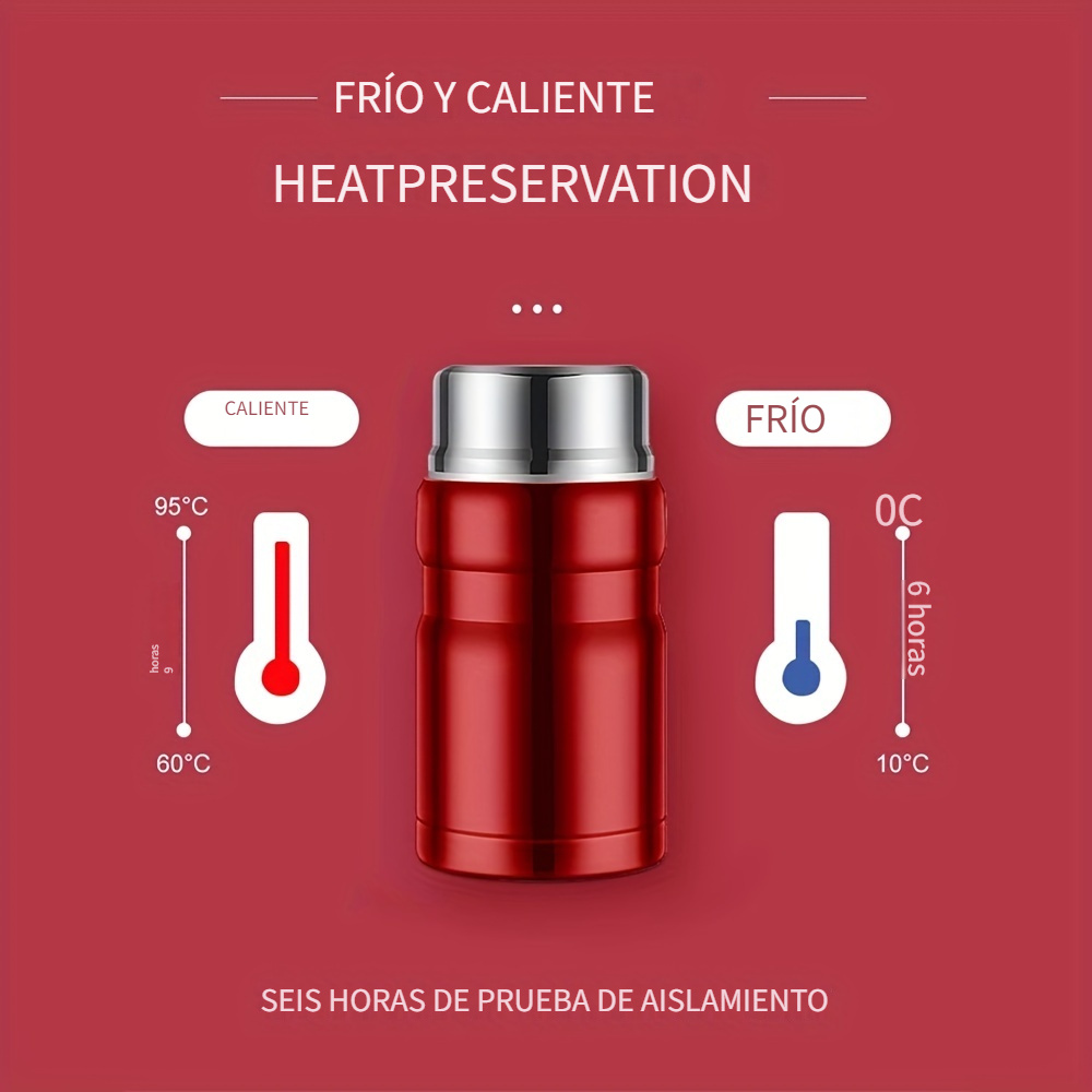 Termo Botella 750ml Térmico Frío Caliente Acero Inoxidable COLOR ROJO