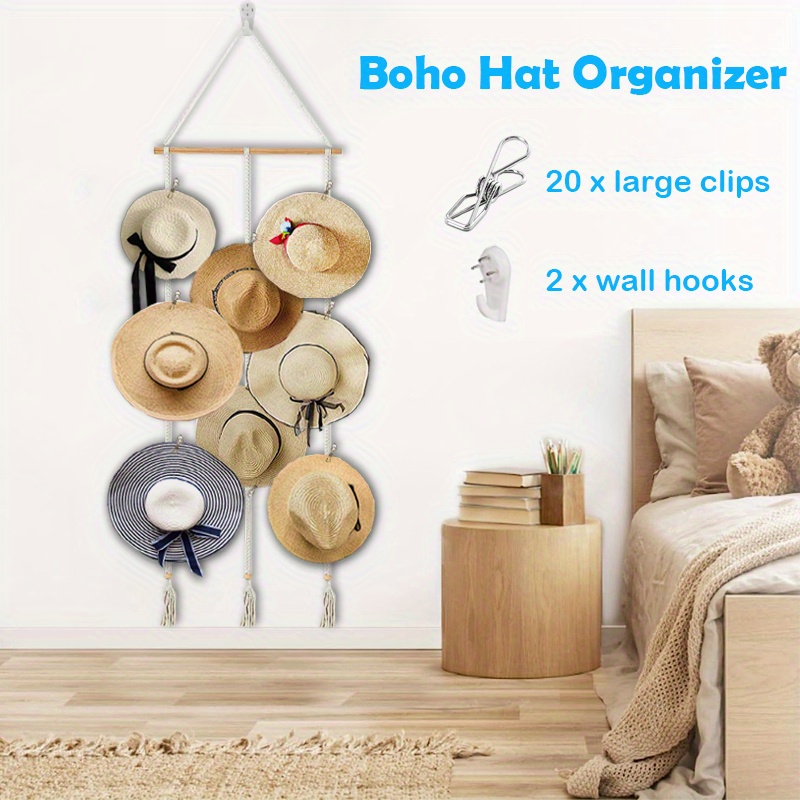 Hat Rack Hat Hangers Wall Boho Storage Display - Temu