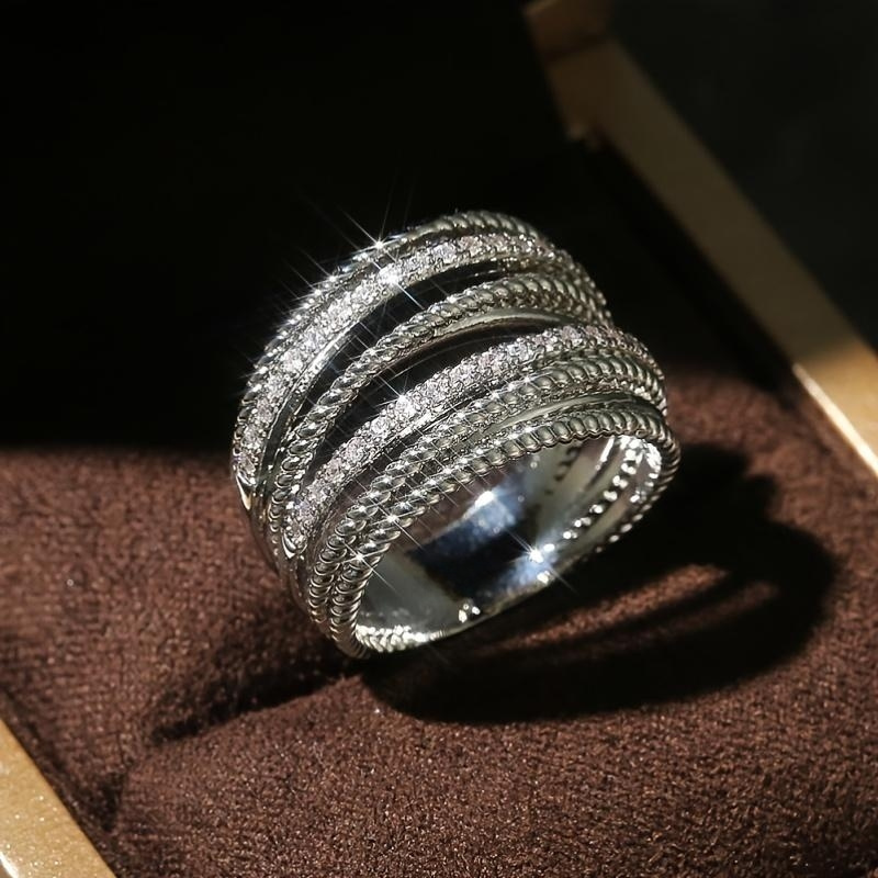 Silver Multilayer Cross Zircon Ring for Women