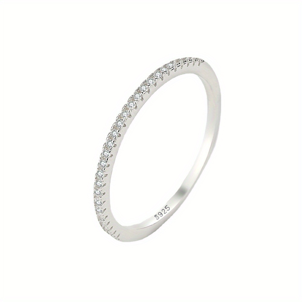 TEMU Elegant 925 Sterling Silver Single Row Ring With Synthetic Cubic Zirconia, December Birthstone, And Valentine's Day Gift, Half , Fashion