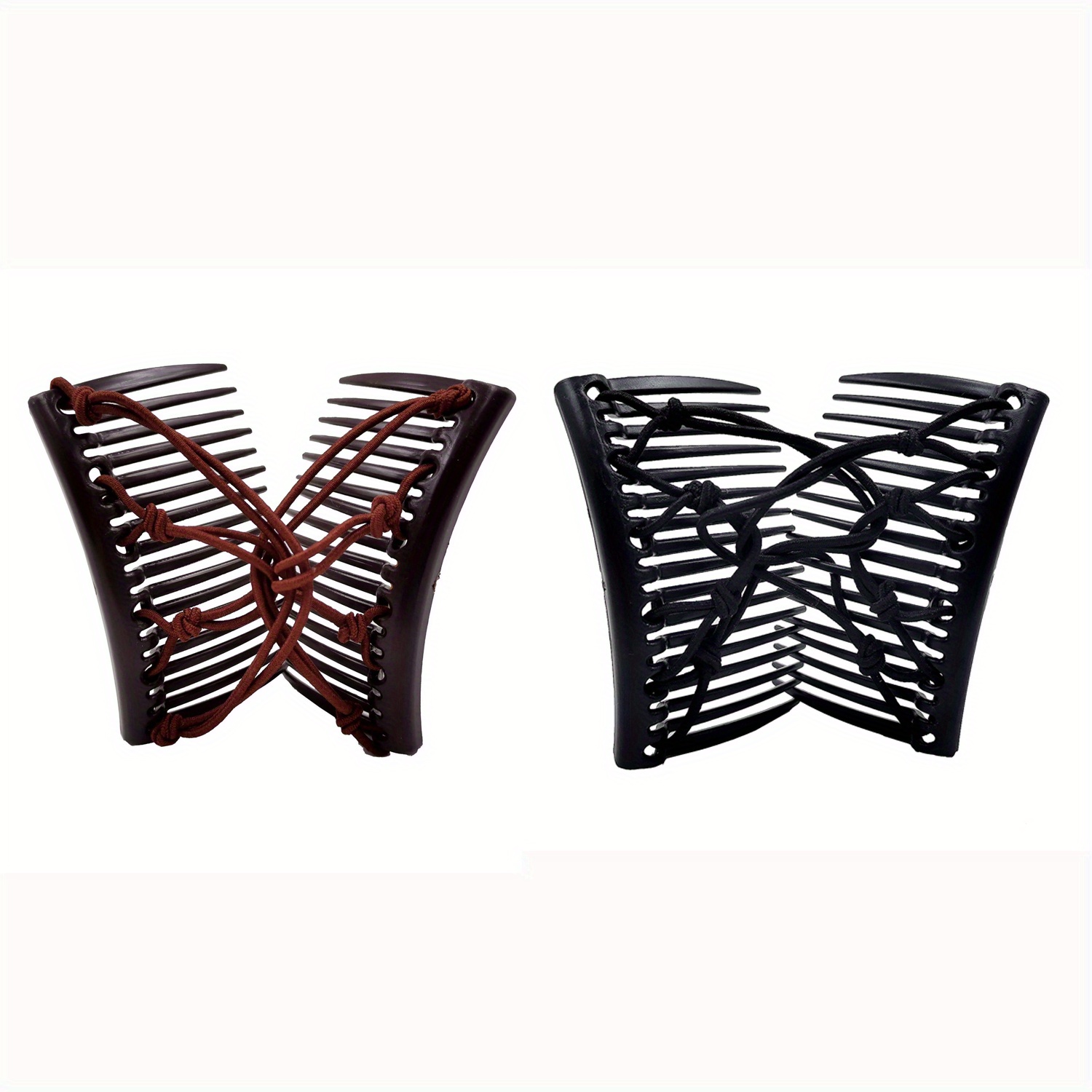 TEMU 1/2/6pcs Stretchy Double Comb Hair Clip Adjustable Elastic Hair Comb Hair Pins Hair Additions For Women Curly Thick Wavy Hair Ponytail