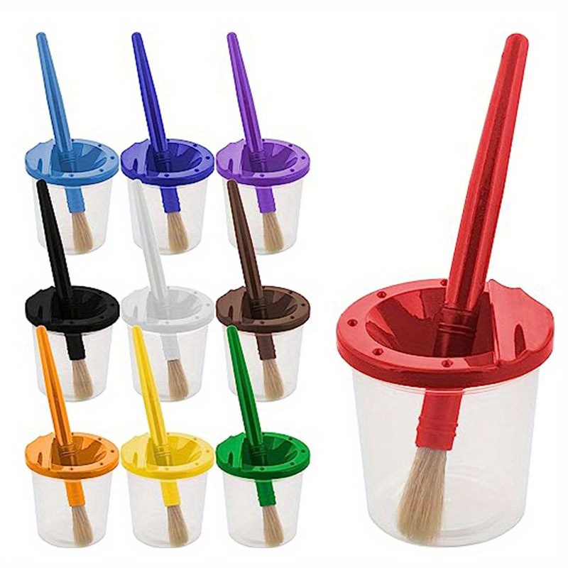Creativity Street® Paint Cups with Brushes, 10 Assorted Colors, 7-1/4  Brushes & 3 Dia. Cups, 20 Pieces
