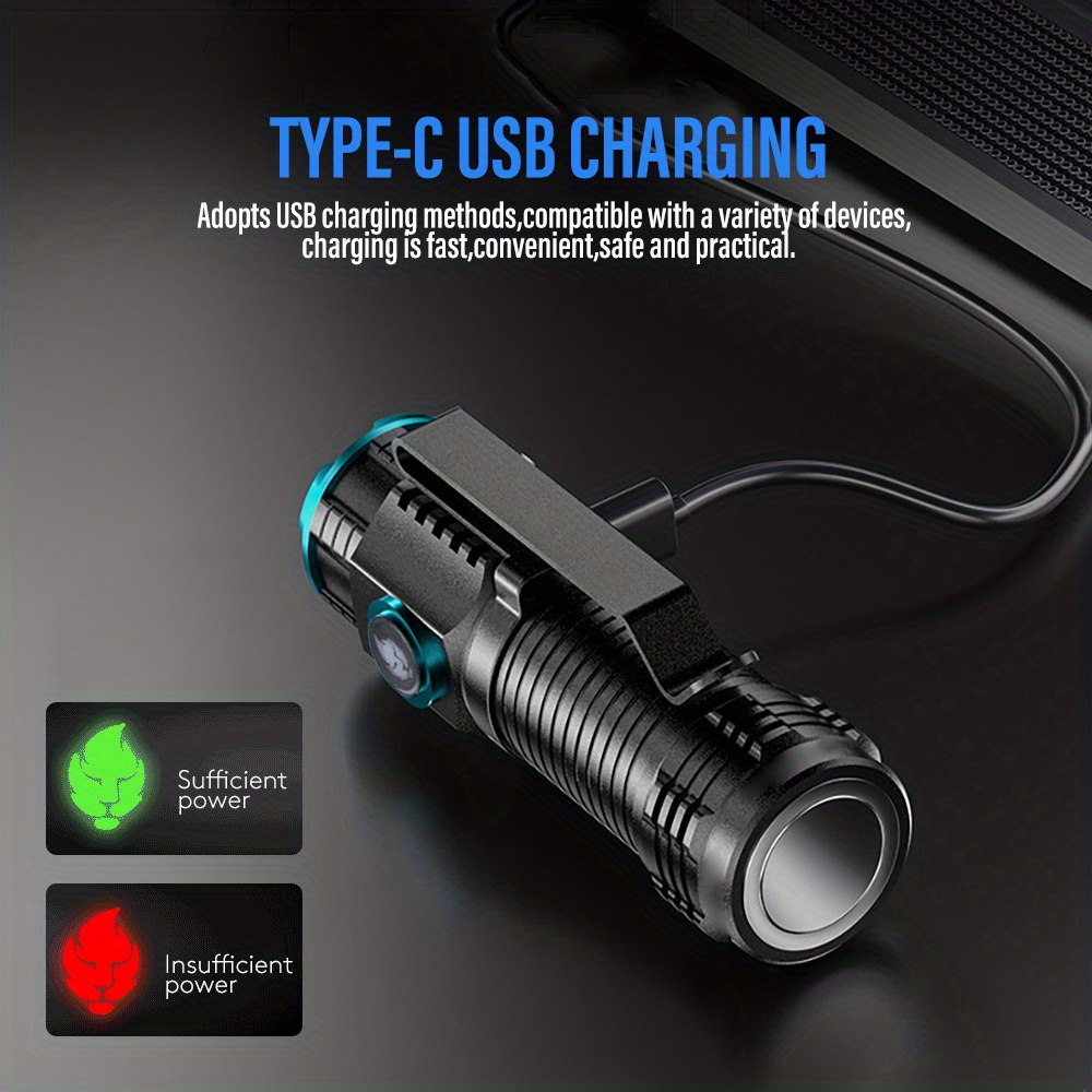 1pc Puissant XHP50 LED Lampe De Poche, Mini Torche Portable, Lumière  Rechargeable USB 16340, Petite Lampe
