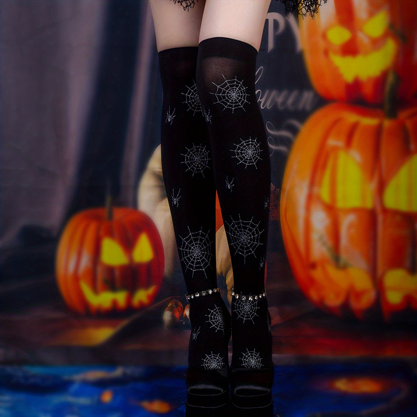 Bat Print Thigh High Socks, Halloween Funny Over The Knee Socks, Women's  Stockings & Hosiery - Temu