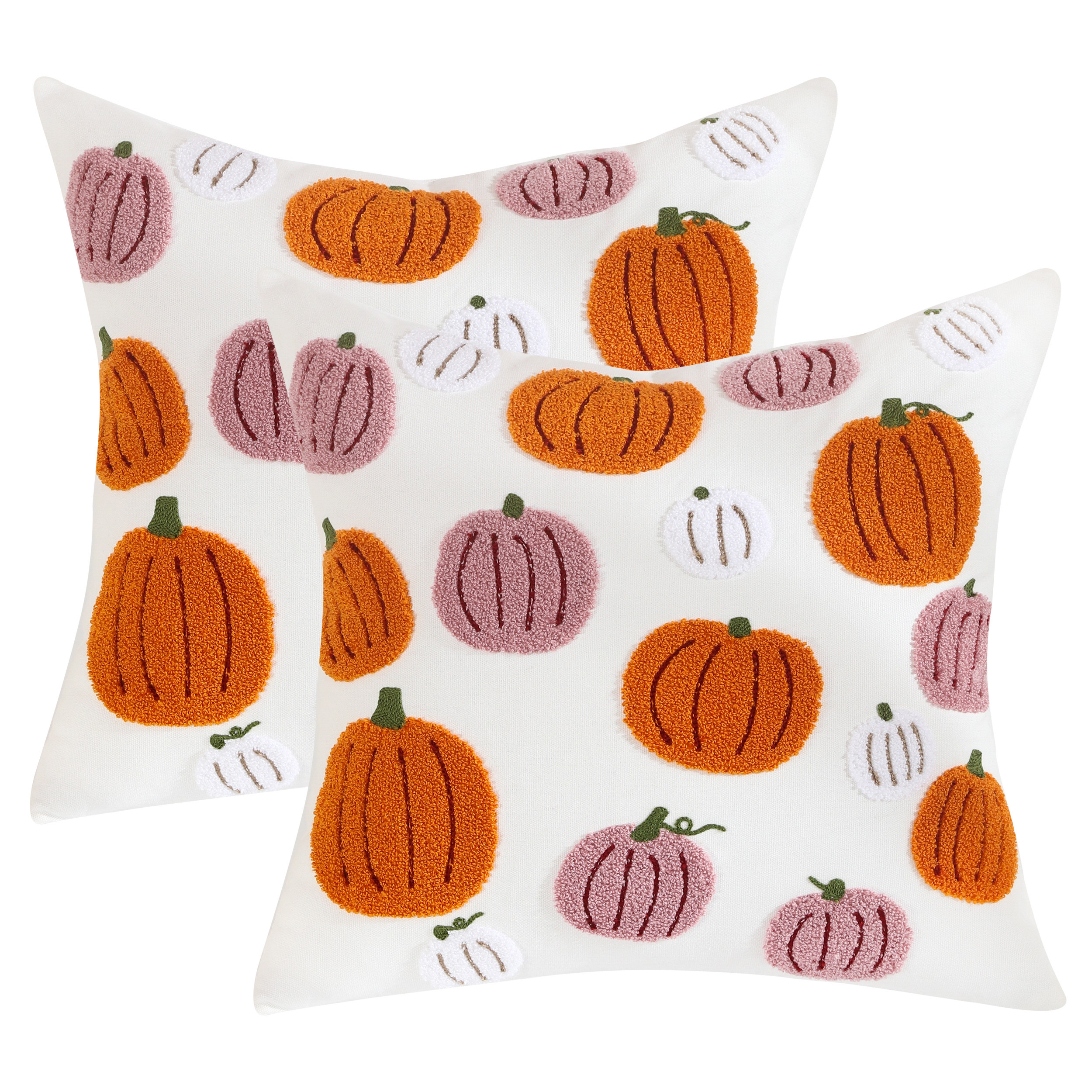 Image of 2pcs Colorful Halloween Pumpkin Embroidered Pillow Covers Halloween Upholstery Cushion Covers Living Room Bedroom Decorative Square Pillowcase Halloween Party Decorative Cushion Covers Without Core