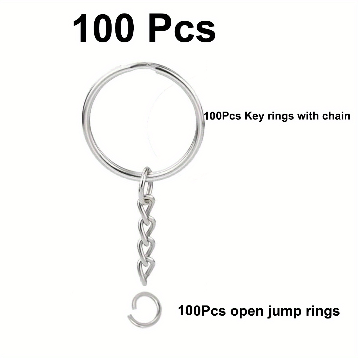 100Pcs Keychain Rings 1 Inch/25mm Silver Key Chain Rings with 100Pcs Jump  Rings and 100Pcs Screw Eye Pins Bulk for Crafts
