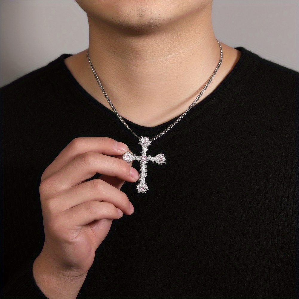 Hip Hop Cross Necklace Men, Copper Zirconia Golded Plated Pendant Necklace  For Men - Temu