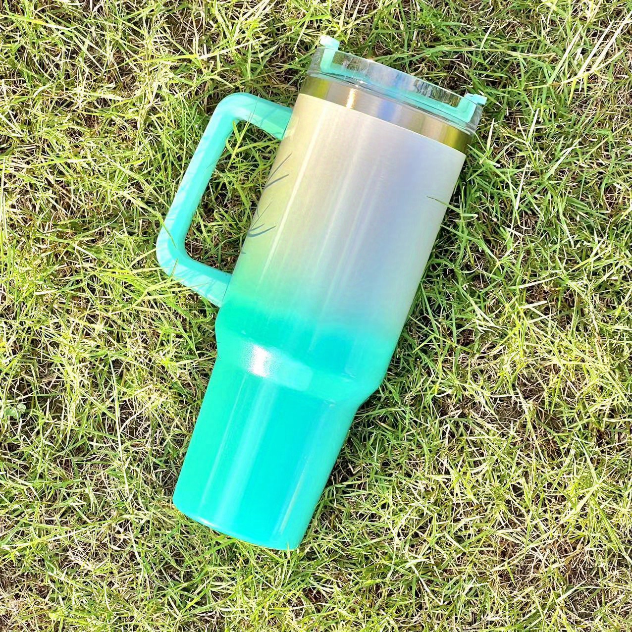 Stainless Steel Glitter Tumbler With Straw Portable Gradient - Temu