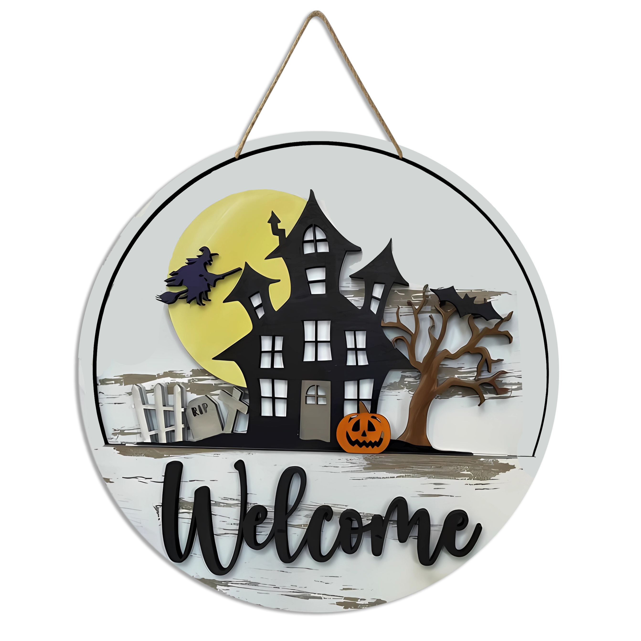 Wooden Welcome Featuring Haunted Houses Witches Pumpkins - Temu