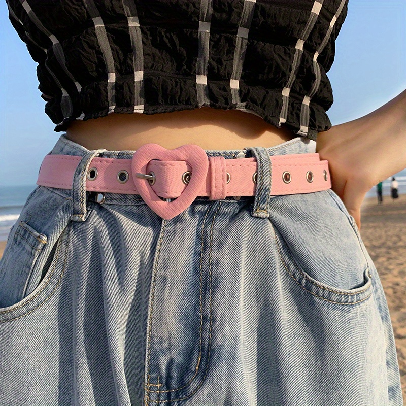 Cute Heart Buckle Wide Belts Candy Color Casual Leather Belt - Temu