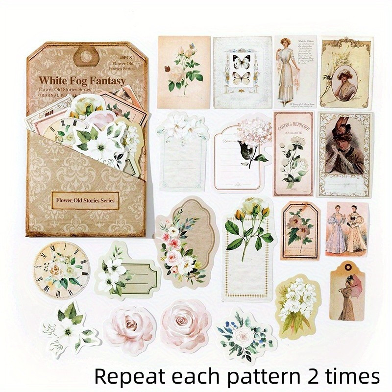 Floral Stickers Material Pack Written Sticky Literary Retro - Temu