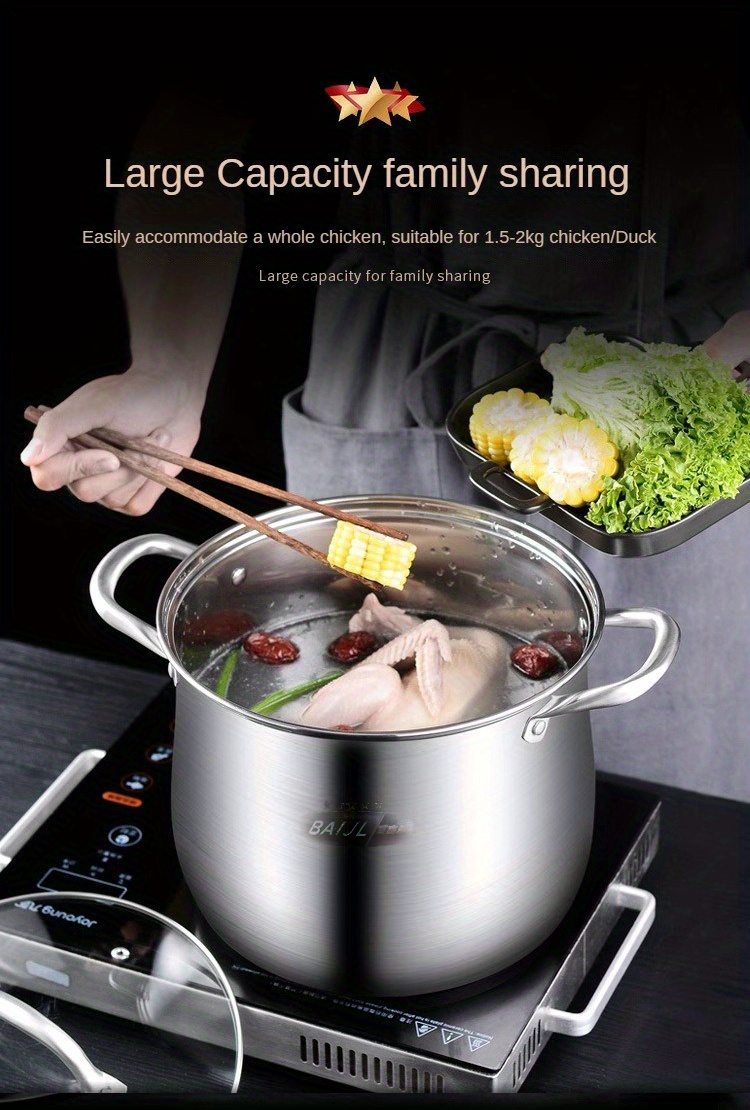 1pc steamer pot 9 44 24cm stainless steel steaming and cooking integrated pot with lid universal for induction cooker gas stove and electric stove kitchen utensils kitchen gadgets kitchen accessories home kitchen items details 2