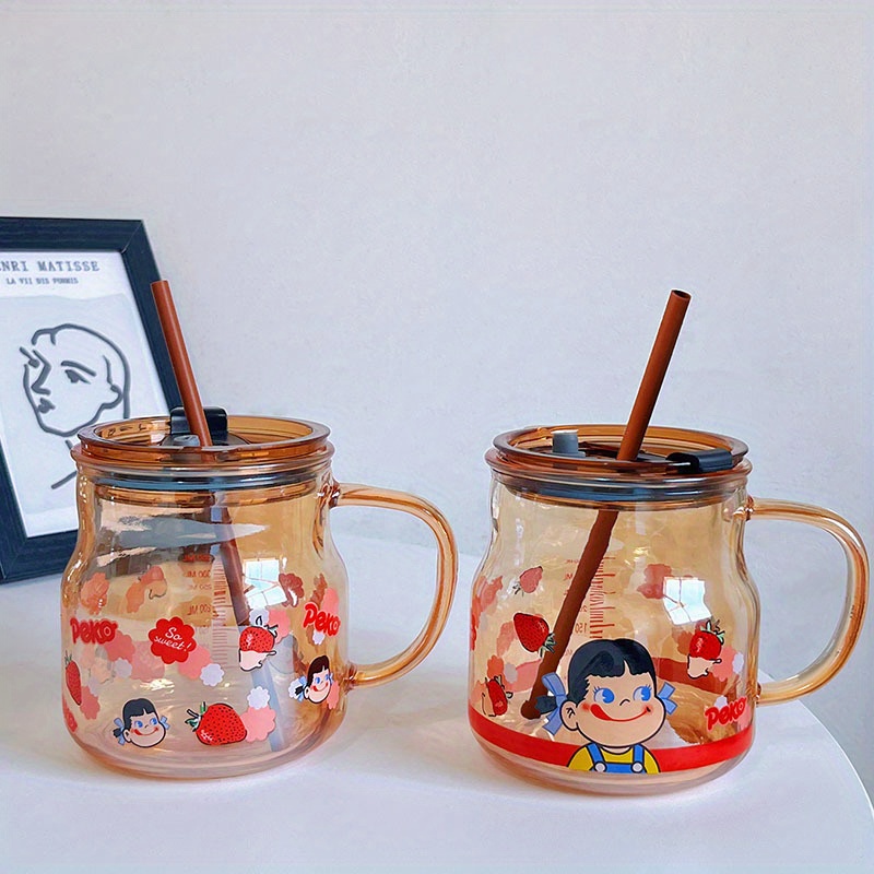 Straw Tea Cup Cartoon Portable Glass Cup Coffee Cup Water Cup Cute  Aesthetic Stuff Aesthetic Room Decor Art Supplies Summer Winter Drinkware  Birthday Gifts Drink Decoration Teen Girl Teenager Stuff Back To