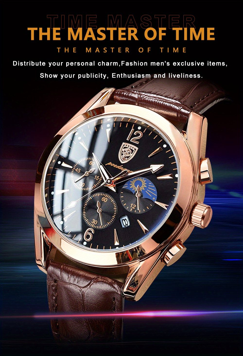   glow calendar mens stainless steel quartz watch mens accessories   for gifts details 0