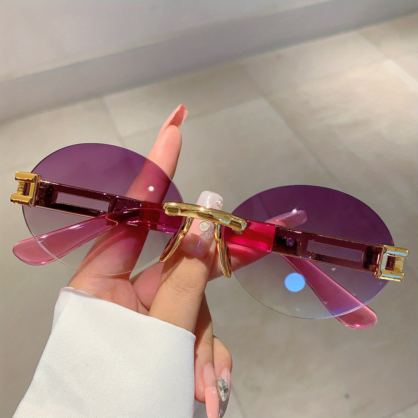 Oval Rimless Sunglasses Gradient UV400 Sun Shades