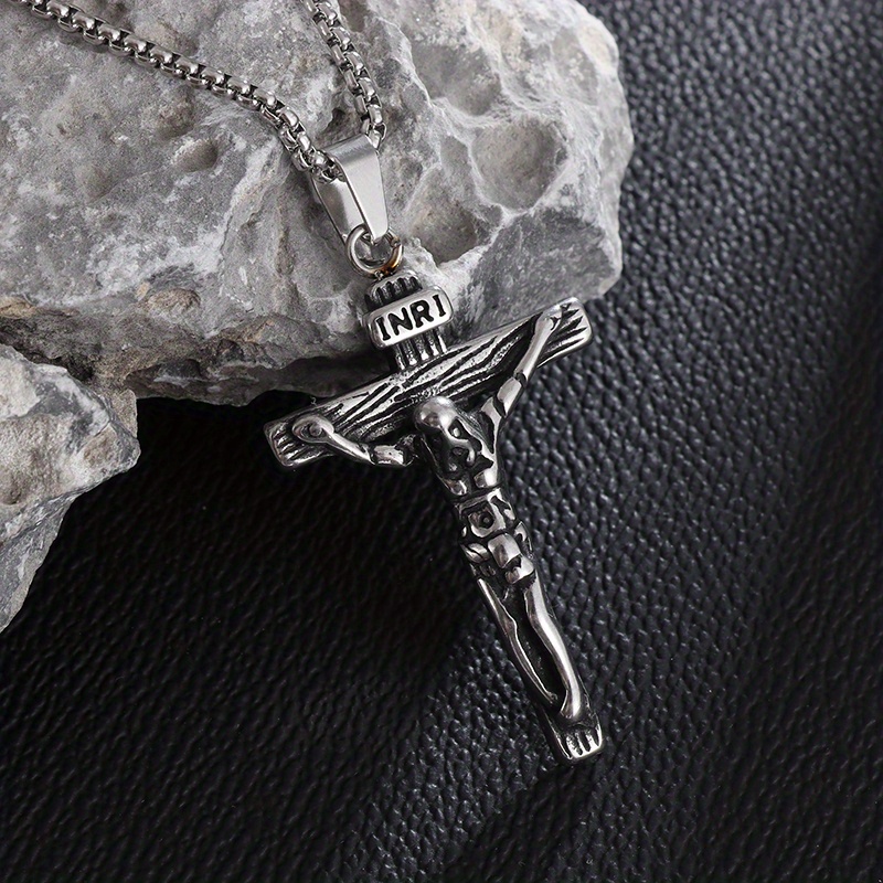 1pc fashion stainless steel domineering silver color cross pendant necklace for men personality party jewelry details 0