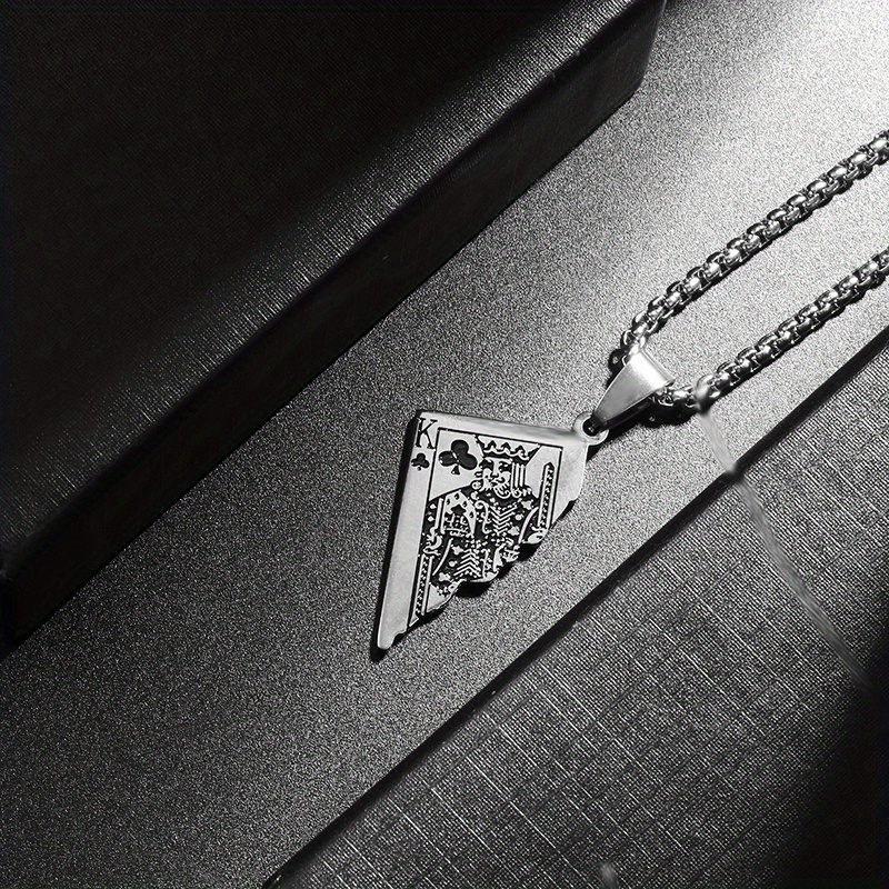 Image of 1pc Poker King Necklace With Spades & Hearts - 304 Stainless Steel Poker Bead Pendant For , Card Game Jewelry Gift For Parties, Casual Attire