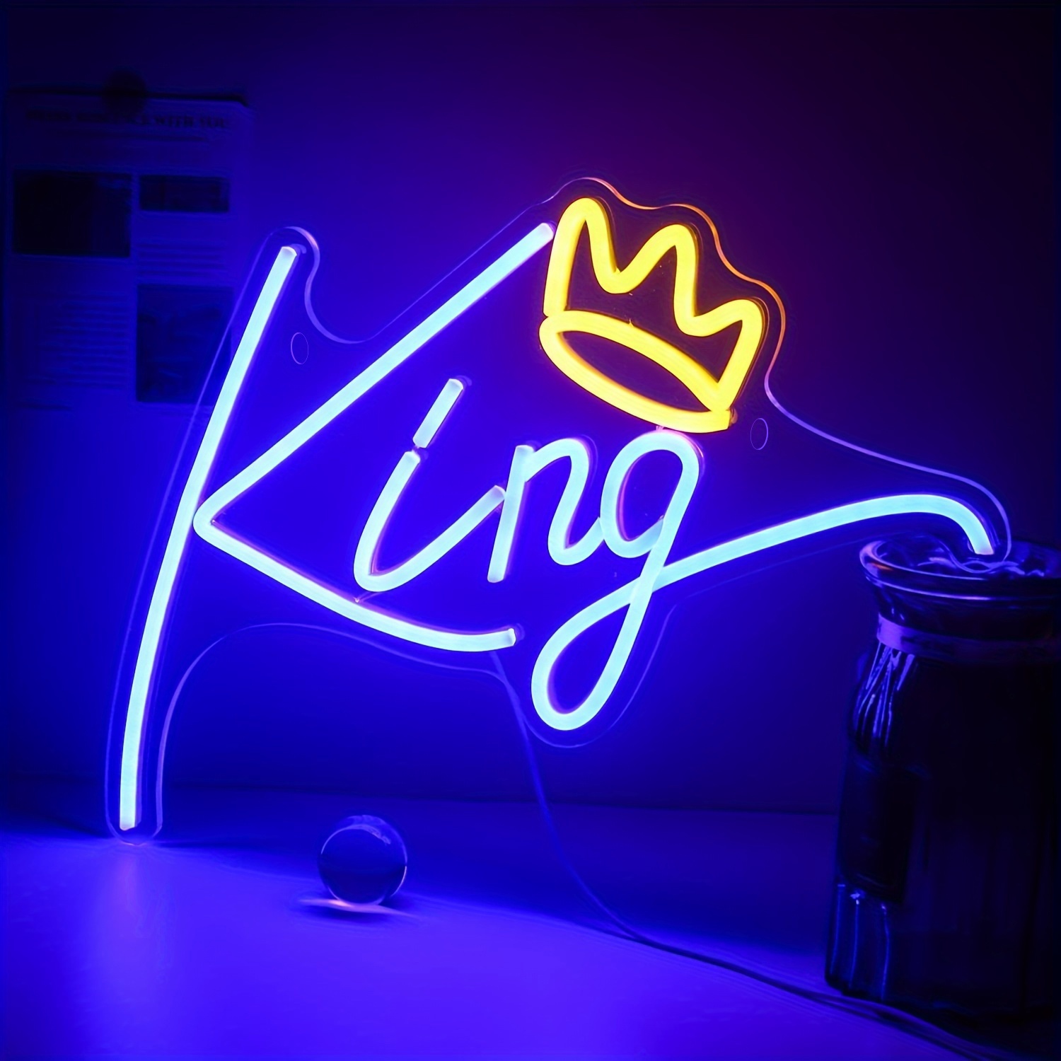 1pc King Neon Sign, Blue Letters Led Neon Light * Crown Led Neon Signs Wall  Decorative Lights For Bedroom Kids Room Teen Boys Room Birthday Wedding