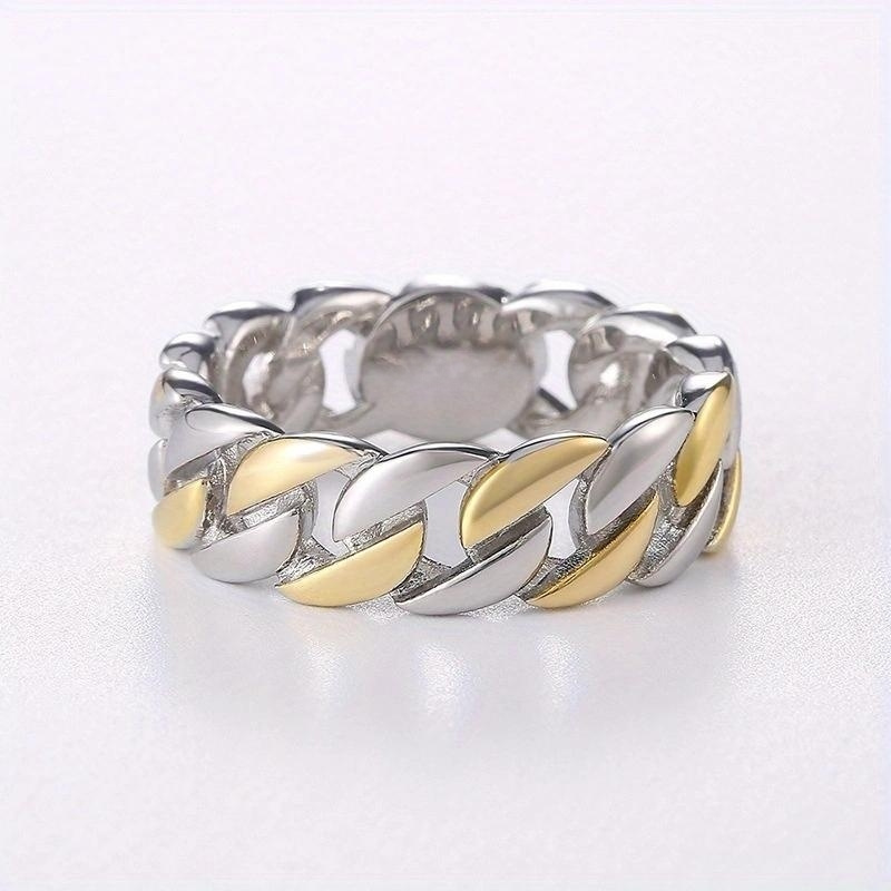 Image of Readkiss Simple Hip Hop Copper Twists Chain Ring, 3 Colors, Plated White K, For Women, Men, Punk Rock, Occasion, Mardi Gras Day, Party Gif