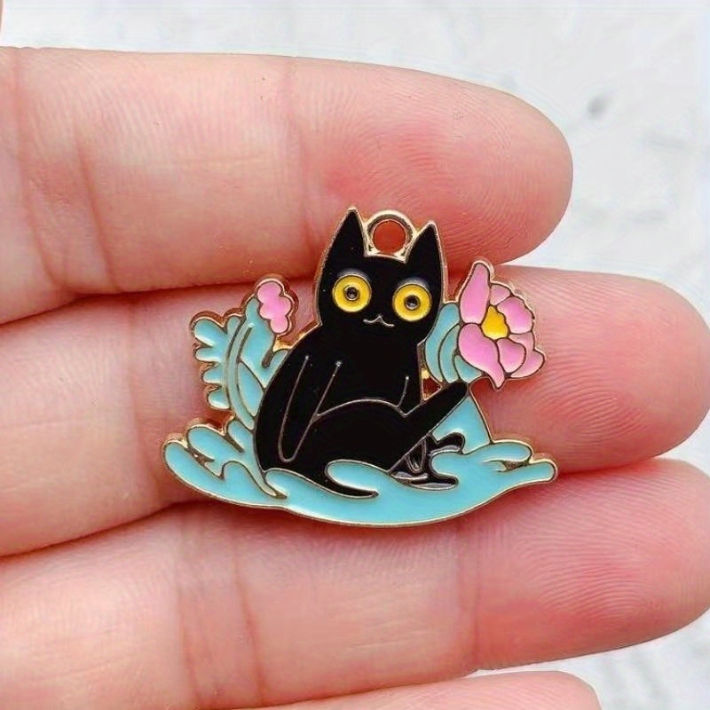 Nosiny 48 Pcs 6 Style Black Cat Charms Alloy Cartoon Animal Charms Goth  Theme Cute Cat Charms Pendant Bulk for Jewelry Making Bracelets Necklace