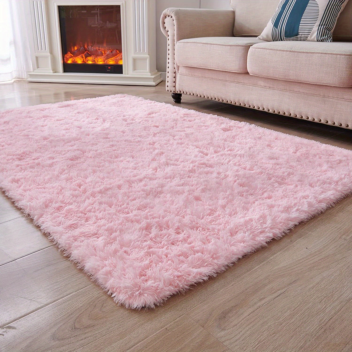 Motley Tie-dye Carpet Soft Fluffy Rug Shaggy Area Rugs Floor Mat Nursery  Rugs for Living Room Bedroom 4 Feet by 5.3 Feet,Pink