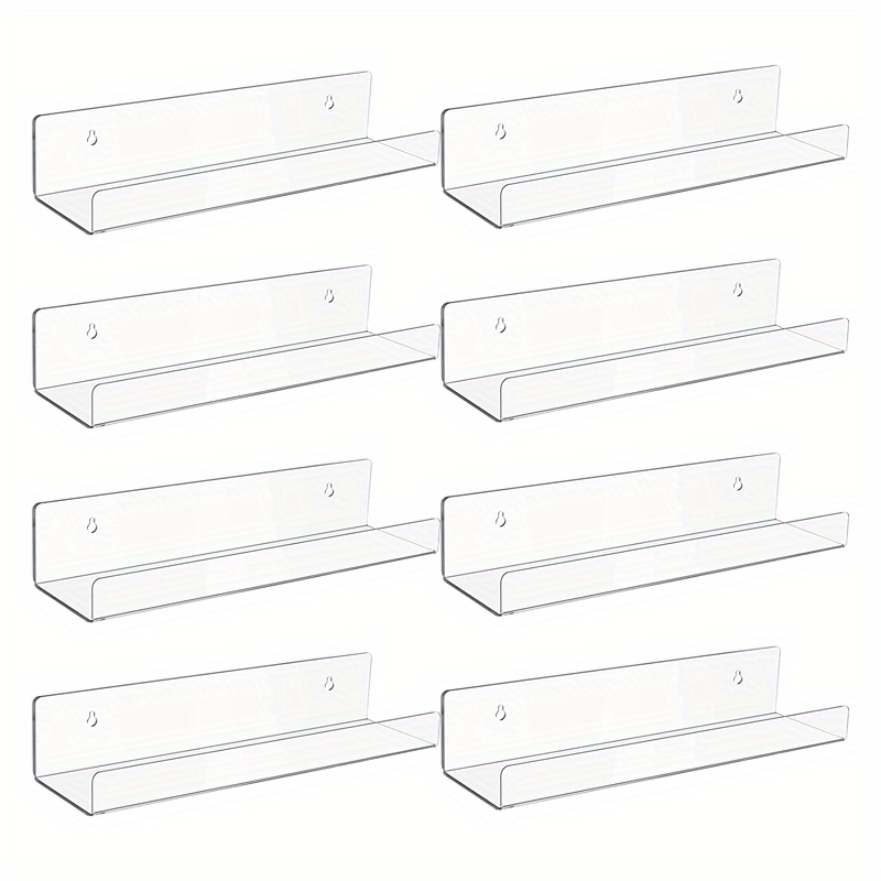 4 PCS Clear Small Acrylic Floating Wall Shelves,9 Inch Adhesive