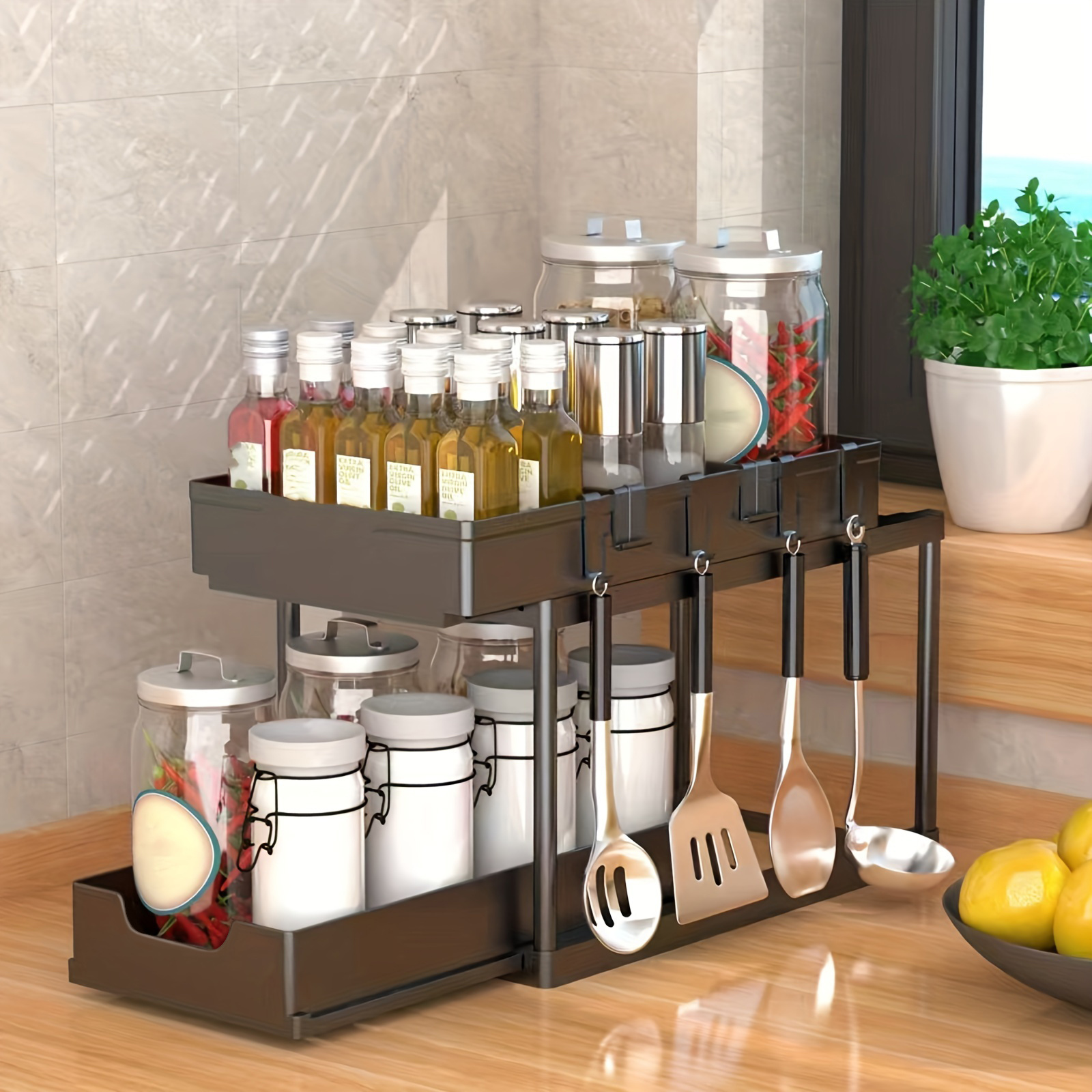 Multifunctional Drawer Pull Type Under Sink Rack Double - Temu