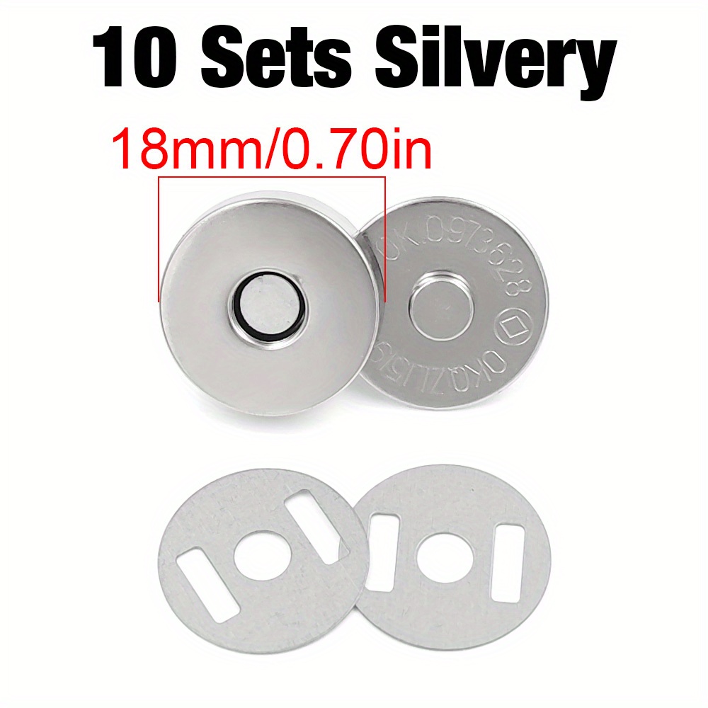 10 Sets Magnetic Snap 18mm Metal Fasteners for Clothing Purse Grey