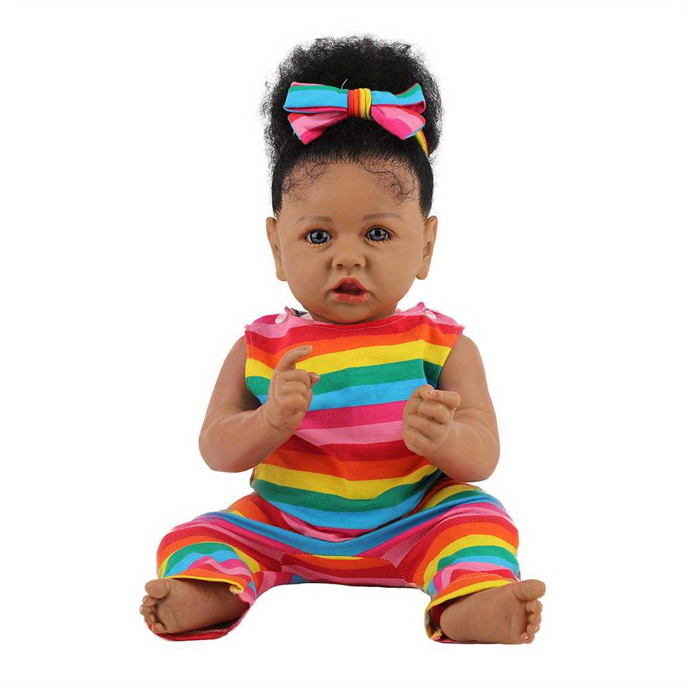 Mini Black African American Baby Girl Doll Silicone Full Body