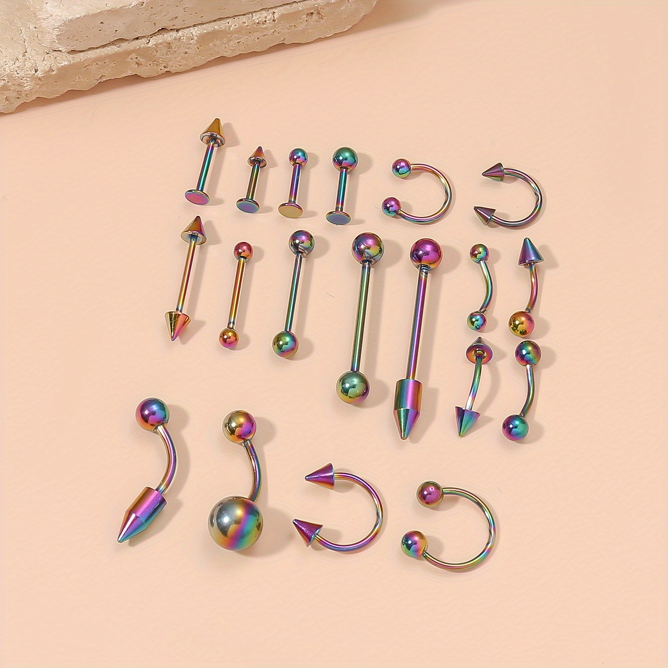 42pcs Basic Nose Ring Set, Stainless Steel Piercing Jewelry