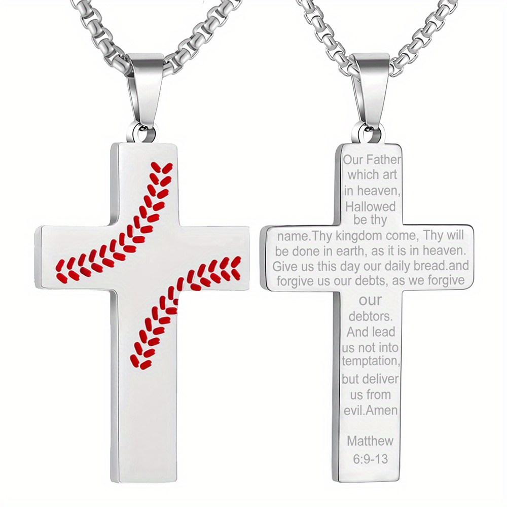 Feilok Halsketting roestvrij staal heren kruis hanger geloof hoop liefde kruis religieuze ketting mannen honkbal zwart goud, Roestvrij staal