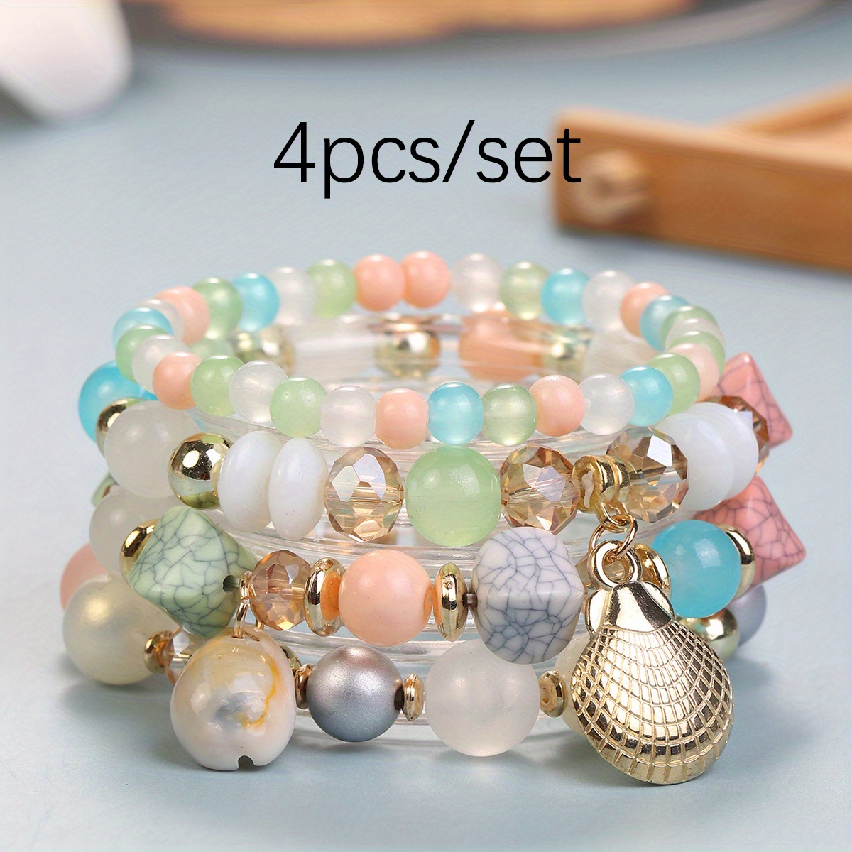 Boho Glass Hand String Shell Pendant Multicolor Jewelry Set