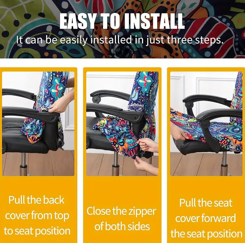 1pc stretch printed computer office chair slipcovers soft fit universal desk rotating chair slipcovers removable washable anti dust spandex chair protector cover with zipper details 4