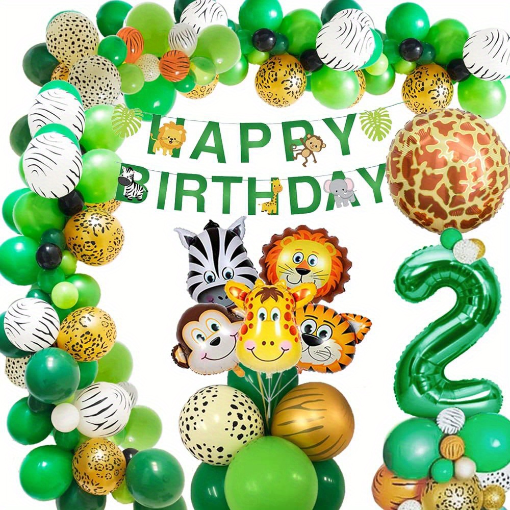 Set, decoración de cumpleaños de 2 años, decoración de segundo cumpleaños,  decoración de cumpleaños de 2 años, safari con globo verde salvia,  decoración de segundo cumpleaños con tema salvaje para niños y