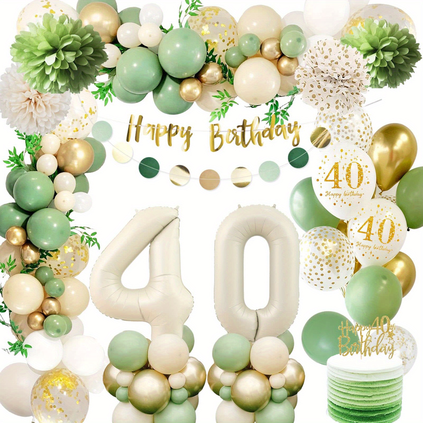 Globos 40 Cumpleaños Verdes,Decoracion 40 Cumpleaños con Globos de  Verdes,Pancarta de Feliz Cumpleaños,Decoración para Tartas de  Mantel,Decoracion Fiesta de 40 Cumpleaños para Hombres y Mujeres :  : Hogar y cocina