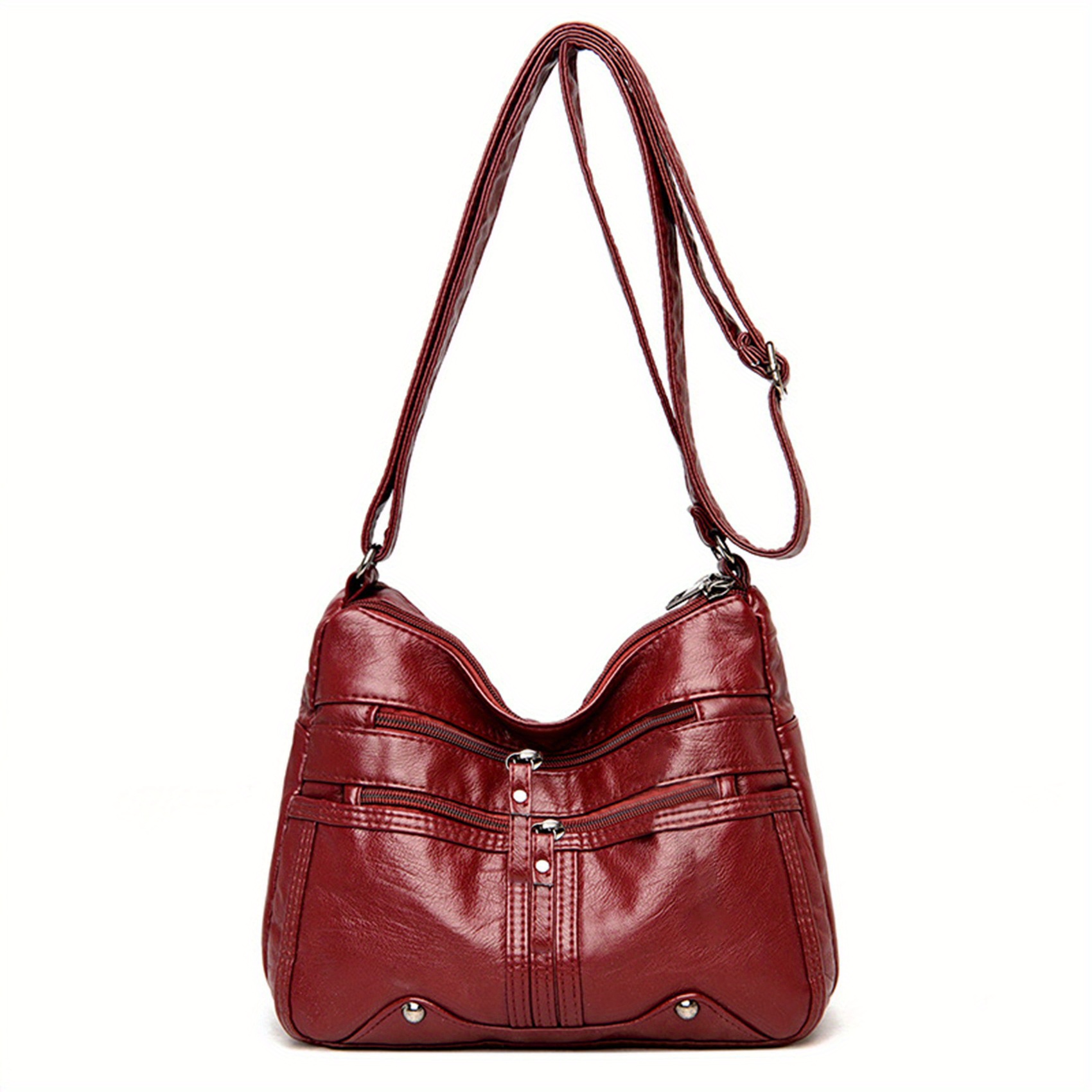 Zipper Shoulder Bag Crossbody Bag Faux Leather Adjustable Strap