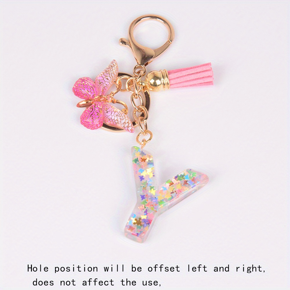 1pc Women's Pink Glitter Butterfly & Letter Design Keychain