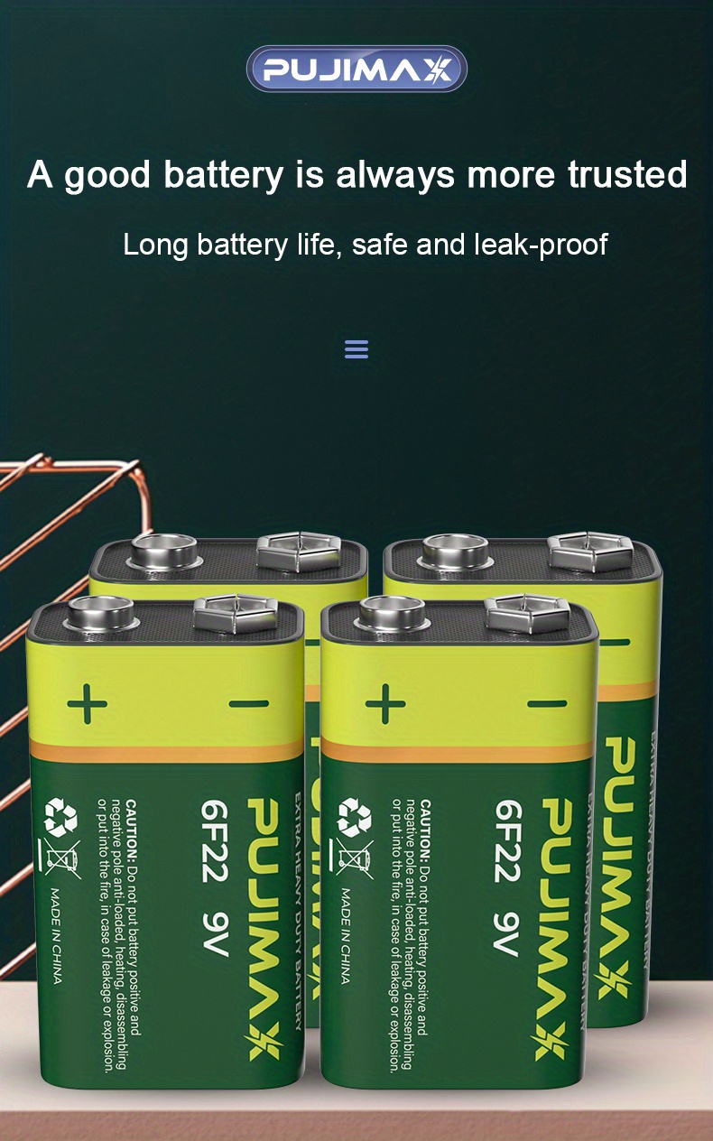 Pujimax 9v 6f22 Extra Heavy Duty Carbon Zinc Battery 9 Volt - Temu