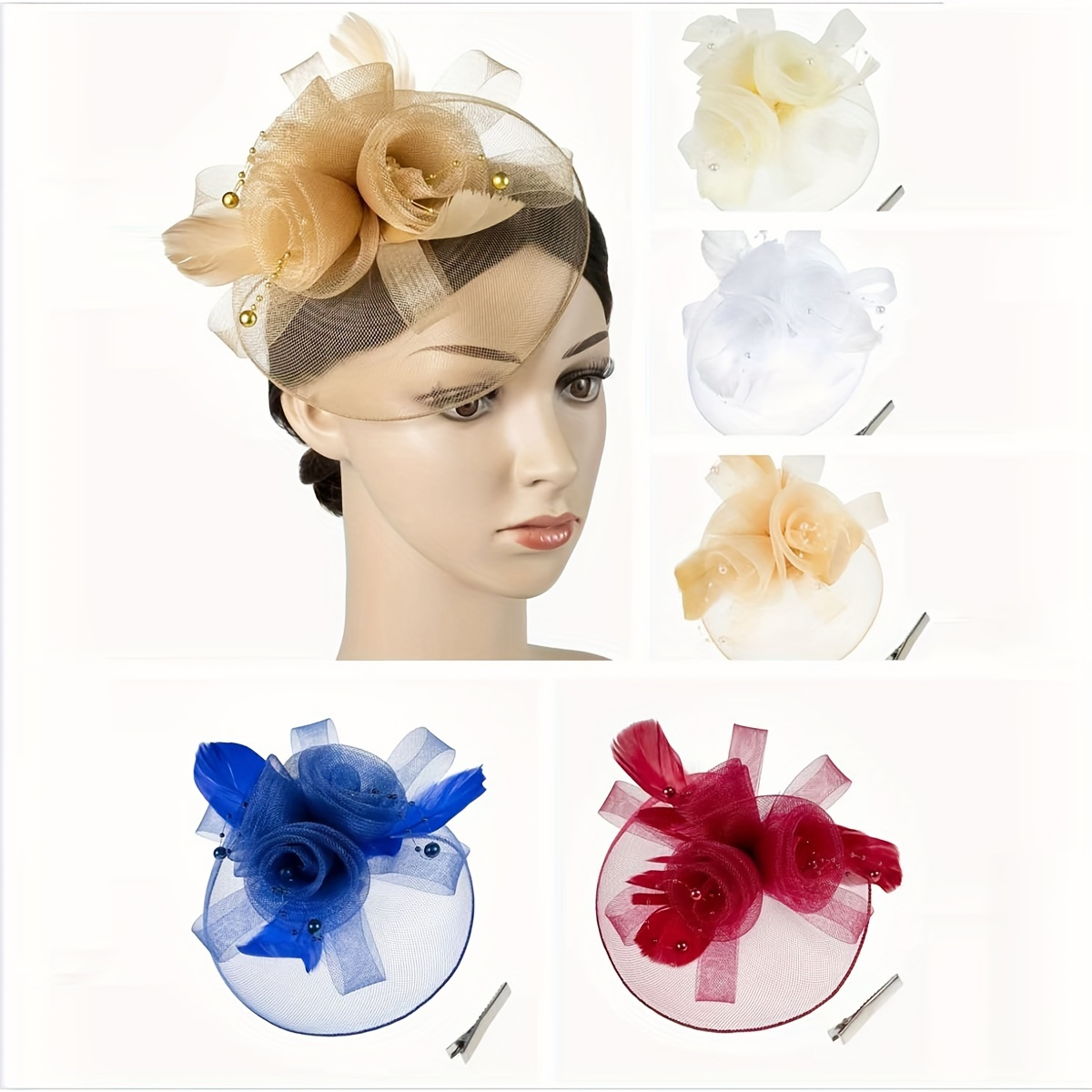 1pcs Ayollar to'rli gulli sun'iy tuklar Fascinator choy ziyofati uchun Tug'ilgan kun ot poygasi to'y shlyapa Derbyhat cherkov shlyapa tafsilotlari 3