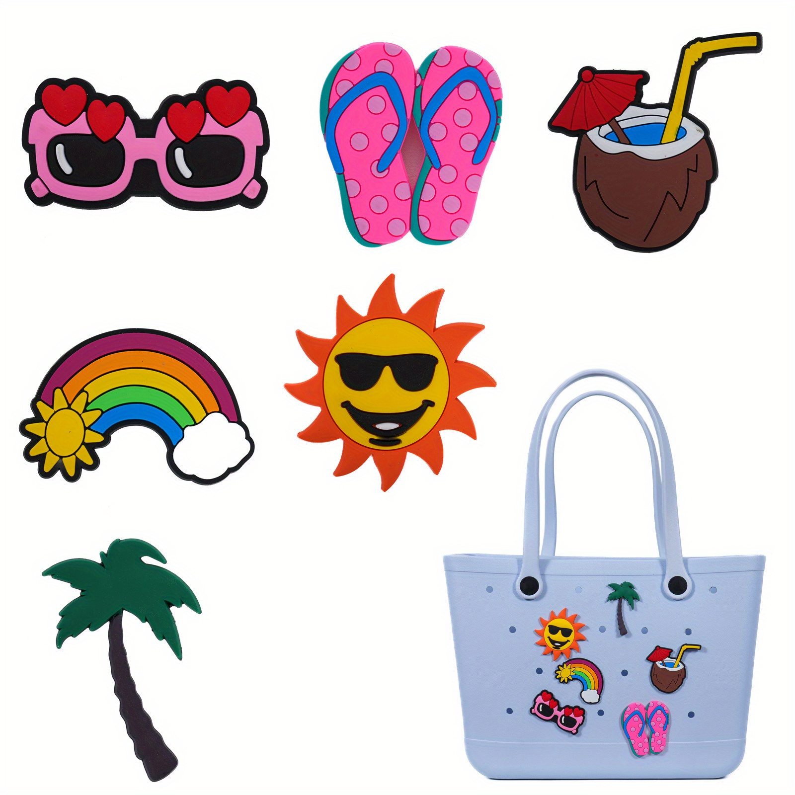 3-6Pcs Cartoon Charms for Beach Bag, Creative Silicone Accessories