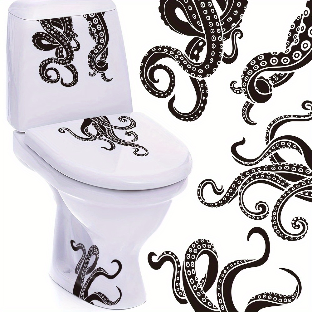 

4pcs Kraken Octopus Toilet Tentacles Wall Decals, Bathroom Decor Sticker, Octopus Decal, Black Peel And Stick Sea Creature Wall Stickers