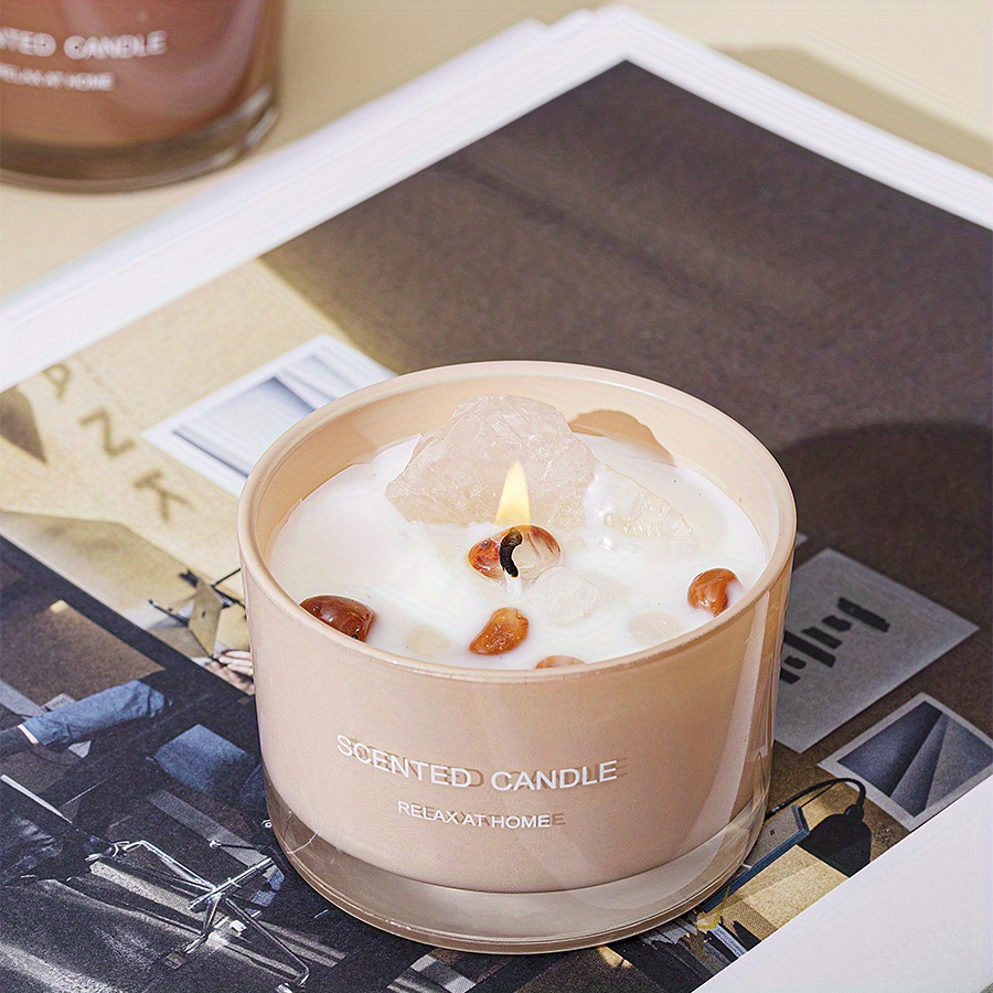 Crystal Soy Wax Scented Candle with Healing Crystals - Floral Jar