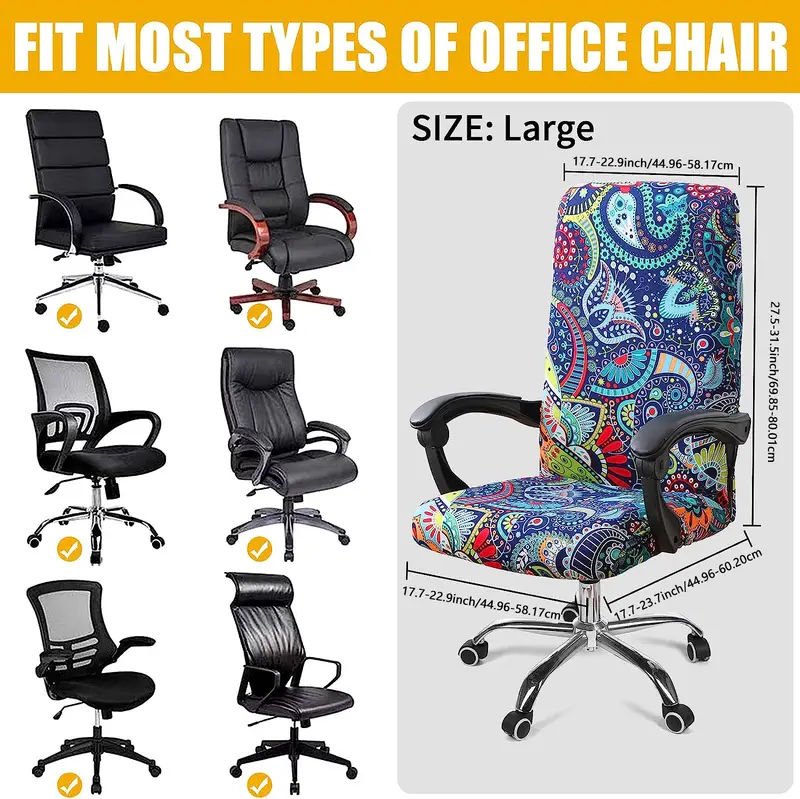 1pc stretch printed computer office chair slipcovers soft fit universal desk rotating chair slipcovers removable washable anti dust spandex chair protector cover with zipper details 5