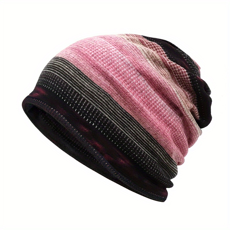 1pc Unisex 2-in-1 Striped Slouchy Beanie & Scarf details 5