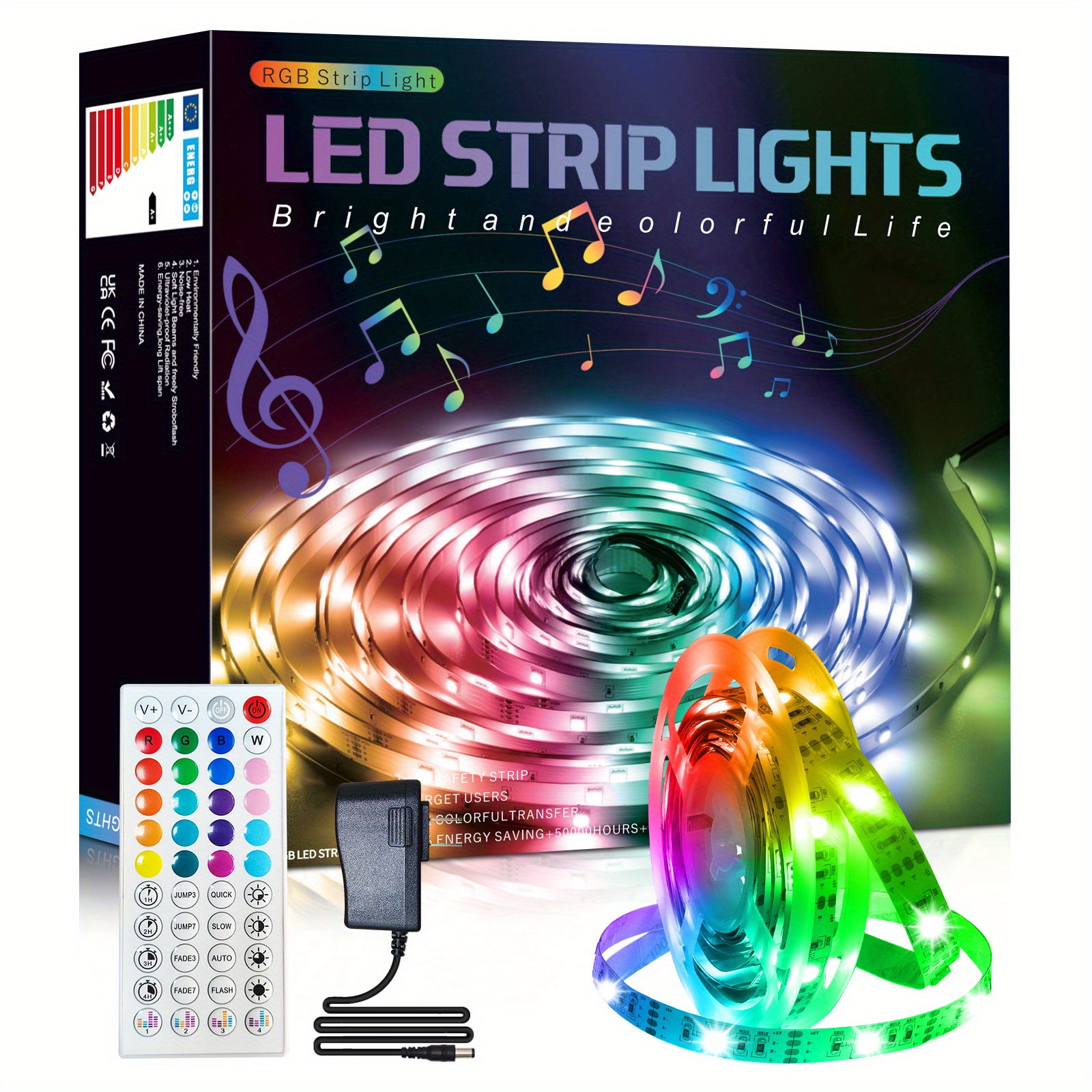 phopollo Luces LED de 32.8 pies de largo, tira de luces LED para  dormitorio, luces que cambian de color, luces LED para decoración,  habitación, RGB y