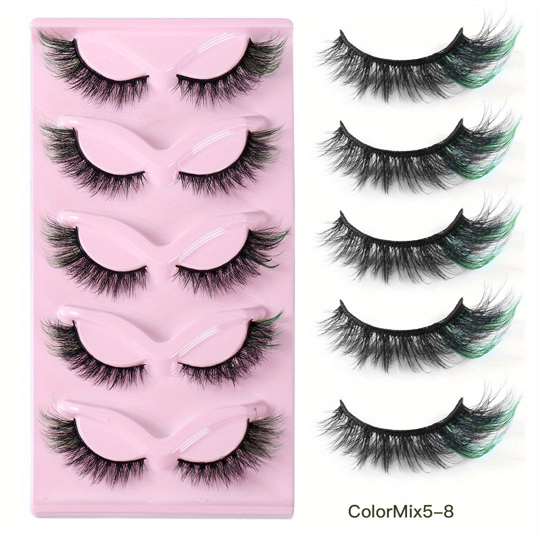 5 Pairs Red Purple Fluffy Wispy Colored Lashes 18MM 8D Faux Mink Eyelashes