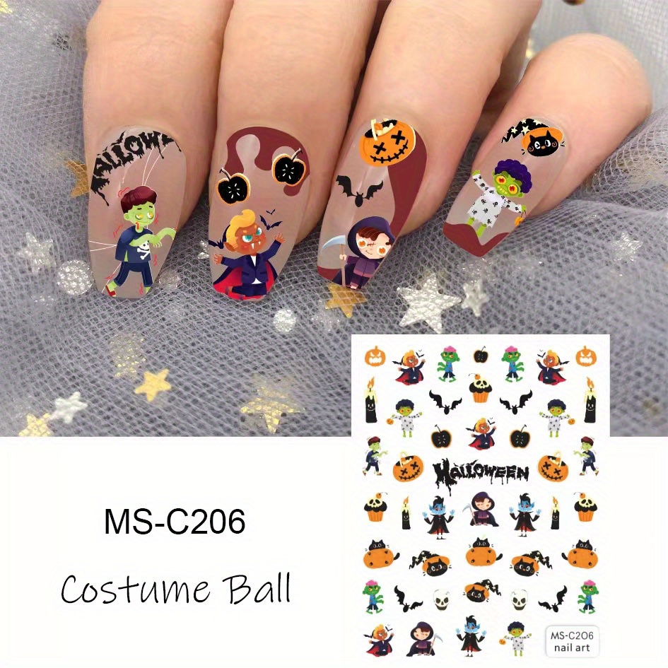 Halloween Nail Art Stickers Ghost Candy Pumpkin Cat Self Adhesive Decals