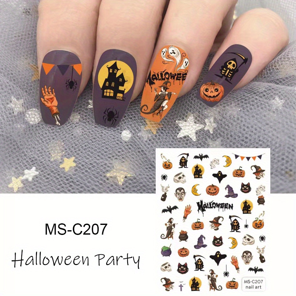 Halloween Nail Art Stickers Ghost Candy Pumpkin Cat Self Adhesive Decals